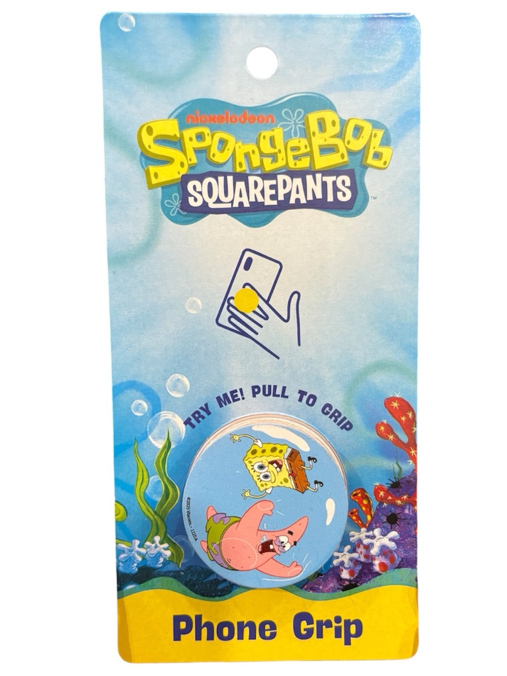 SpongeBob SquarePants Phone Grip — Blue with Yellow & Pink NEW